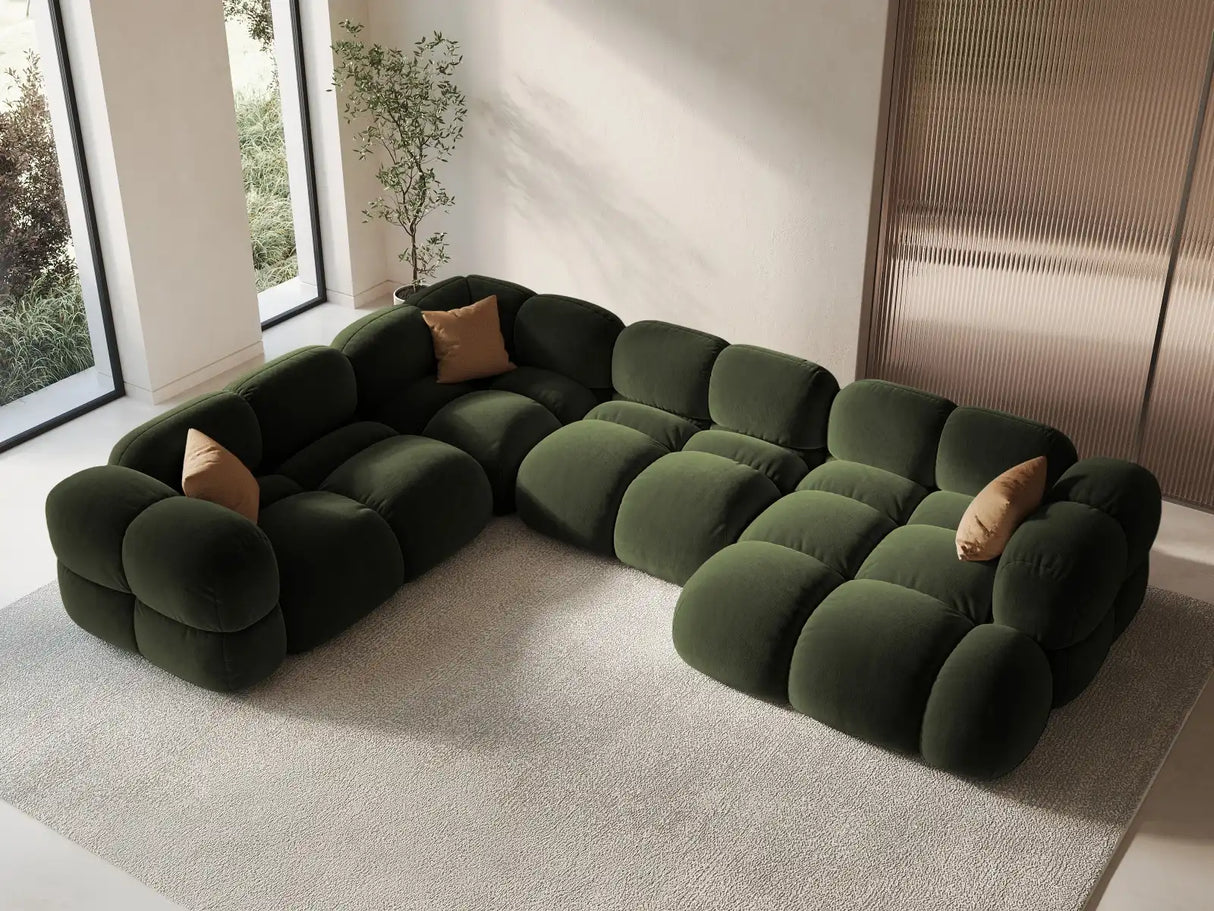Loretto 5-Sitzer Panorama Ecksofa, Linke Seite, aus Samt in Grün (Vogue 11), Beine aus Schwarzes Plastik, 345x250x68 cm von Cosmopolitan Design – Bild 2