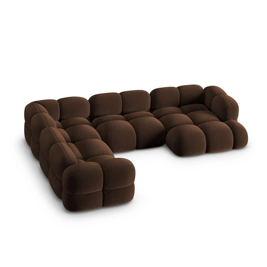 Loretto 5-Sitzer Panorama Ecksofa, Linke Seite, aus Samt in Schokolade (Vogue 6), Beine aus Schwarzes Plastik, 345x250x68 cm von Cosmopolitan Design – Bild 4