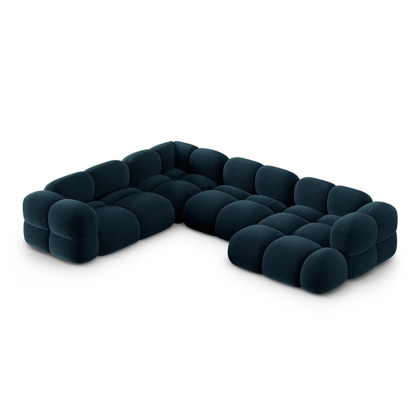 Loretto 5-Sitzer Panorama Ecksofa, Linke Seite, aus Samt in Tiefes Petrol (Vogue 13), Beine aus Schwarzes Plastik, 345x250x68 cm von Cosmopolitan Design – Bild 1