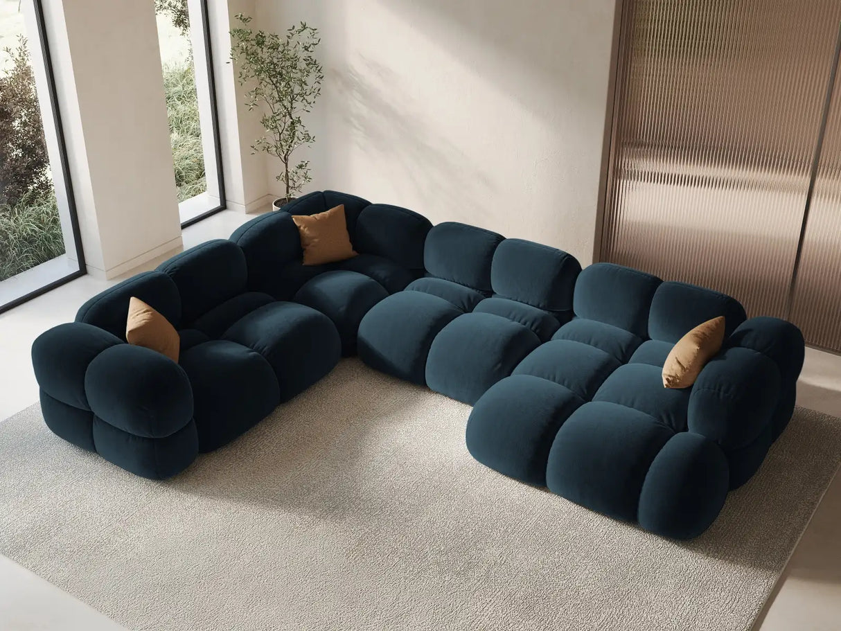 Loretto 5-Sitzer Panorama Ecksofa, Linke Seite, aus Samt in Tiefes Petrol (Vogue 13), Beine aus Schwarzes Plastik, 345x250x68 cm von Cosmopolitan Design – Bild 2