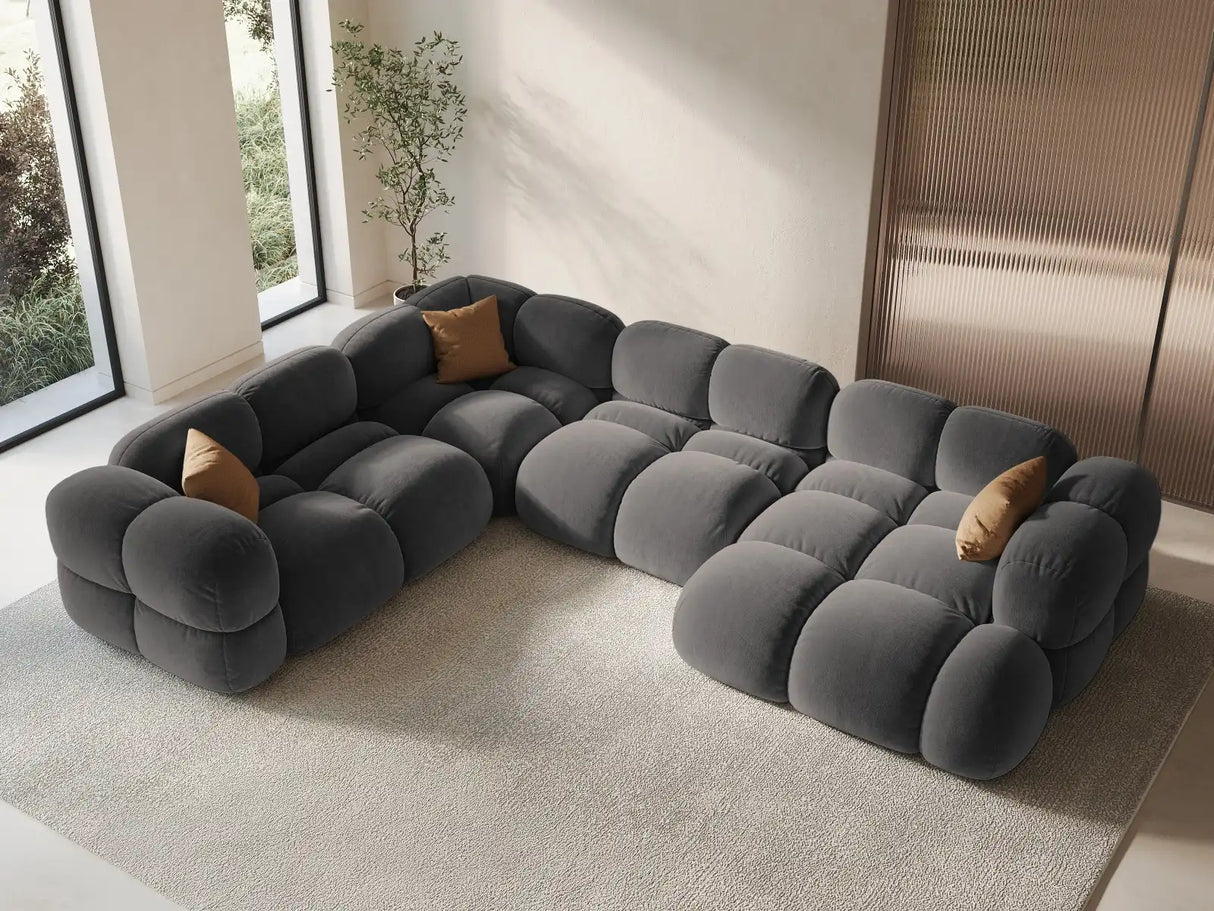 Loretto 5-Sitzer Panorama Ecksofa, Linke Seite, aus Strukturierter Stoff in Grau (Sorella 89), Beine aus Schwarzes Plastik, 345x250x68 cm von Cosmopolitan Design – Bild 2