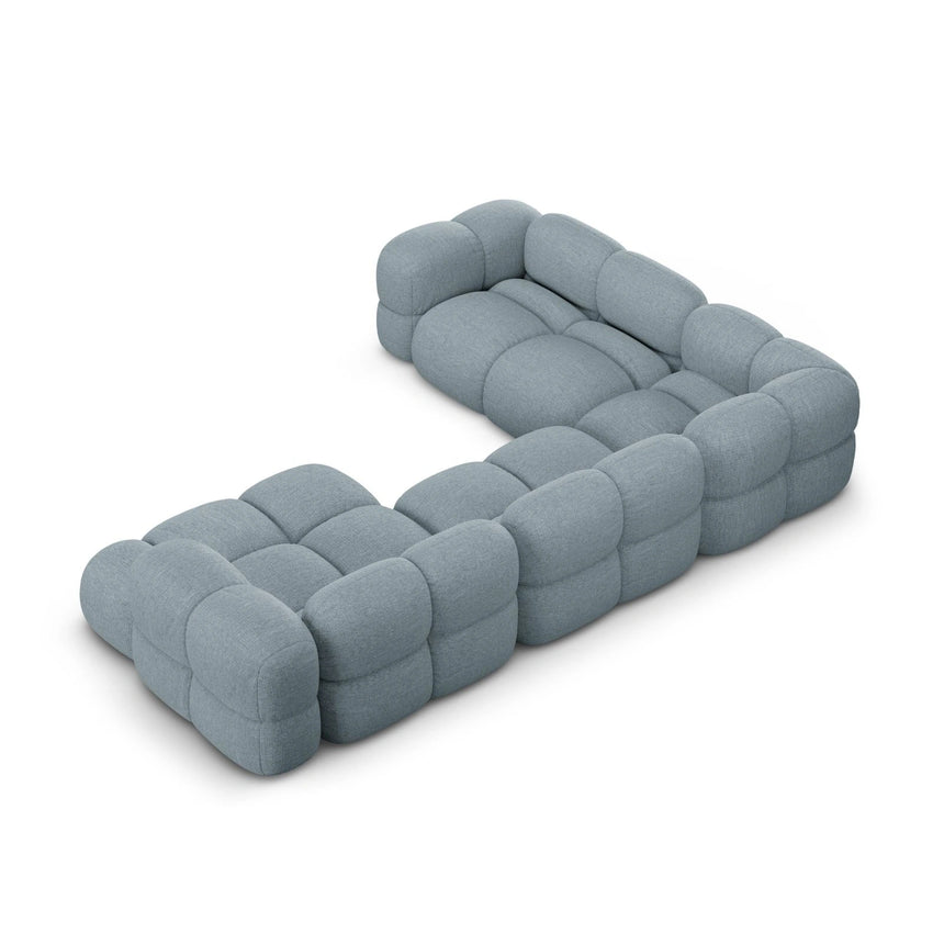 Loretto 5-Sitzer Panorama Ecksofa, Linke Seite, aus Strukturierter Stoff in Pastellblau (Sorella 70), Beine aus Schwarzes Plastik, 345x250x68 cm von Cosmopolitan Design – Bild 5