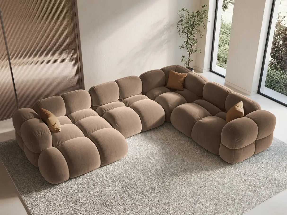 Loretto 5-Sitzer Panorama Ecksofa, Rechte Seite, aus Samt in Dunkelbeige (Vogue 3), Beine aus Schwarzes Plastik, 345x250x68 cm von Cosmopolitan Design – Bild 2