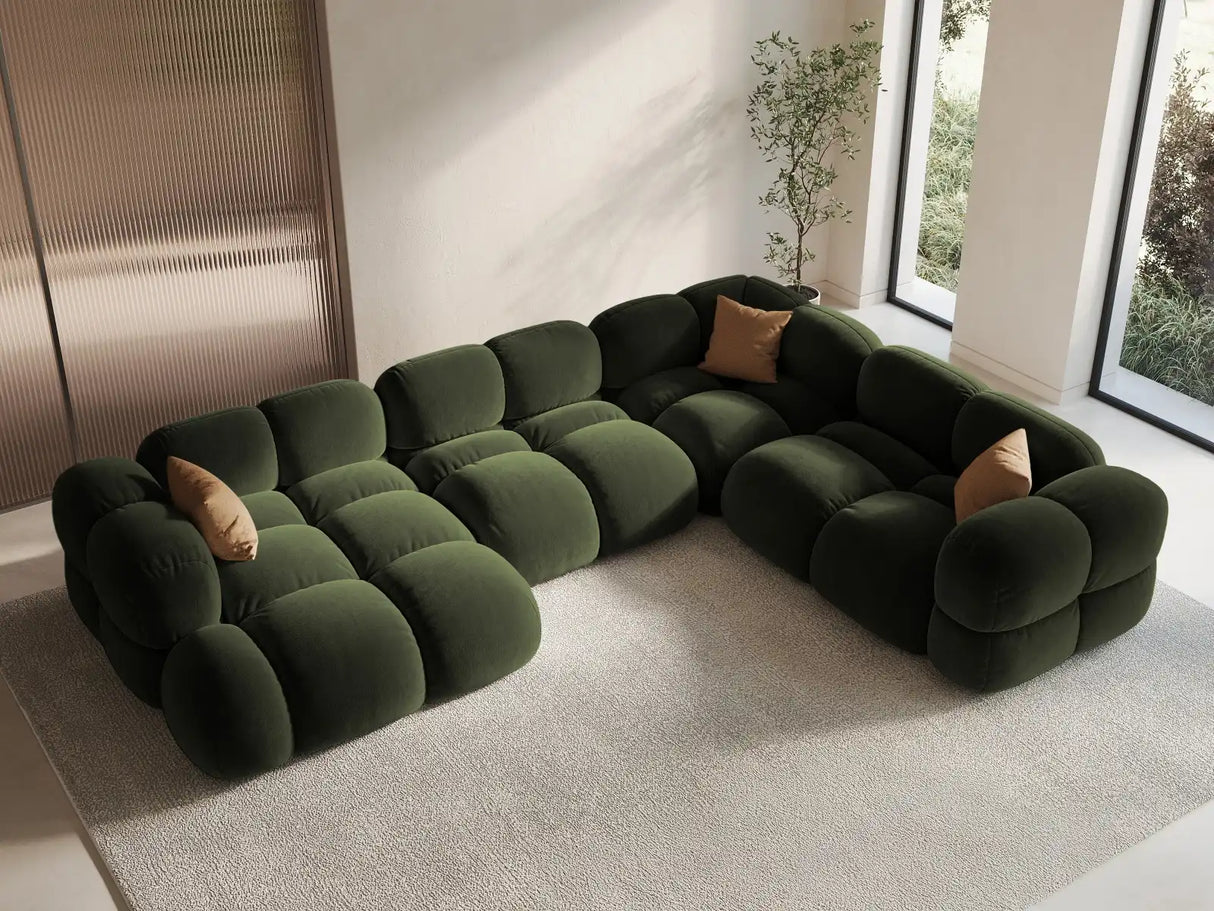 Loretto 5-Sitzer Panorama Ecksofa, Rechte Seite, aus Samt in Grün (Vogue 11), Beine aus Schwarzes Plastik, 345x250x68 cm von Cosmopolitan Design – Bild 2
