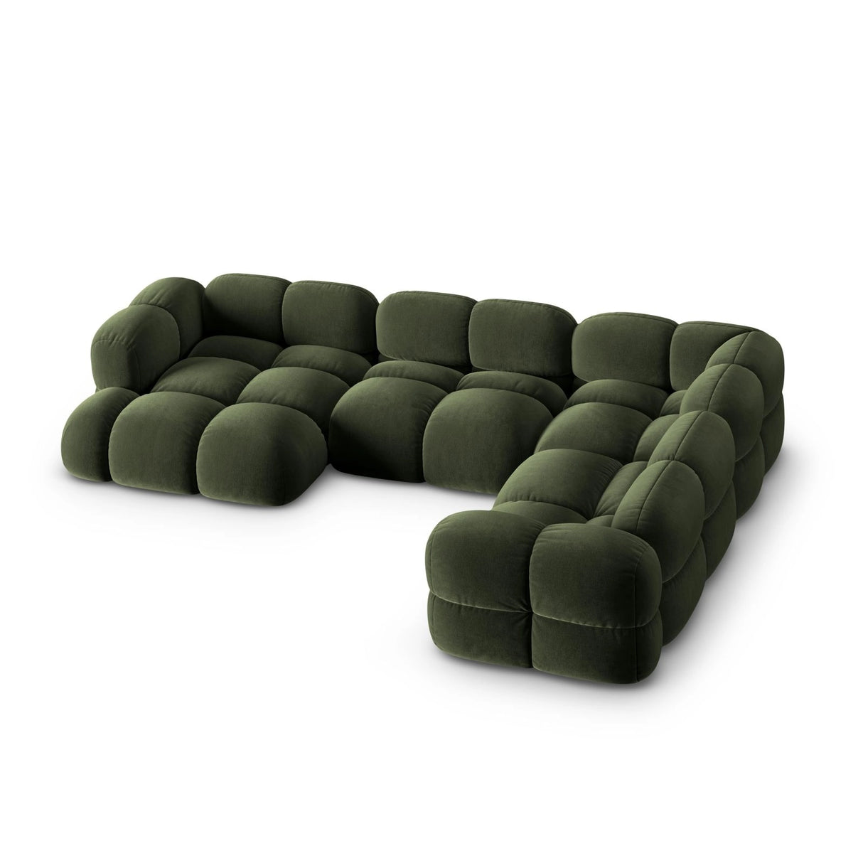 Loretto 5-Sitzer Panorama Ecksofa, Rechte Seite, aus Samt in Grün (Vogue 11), Beine aus Schwarzes Plastik, 345x250x68 cm von Cosmopolitan Design – Bild 4