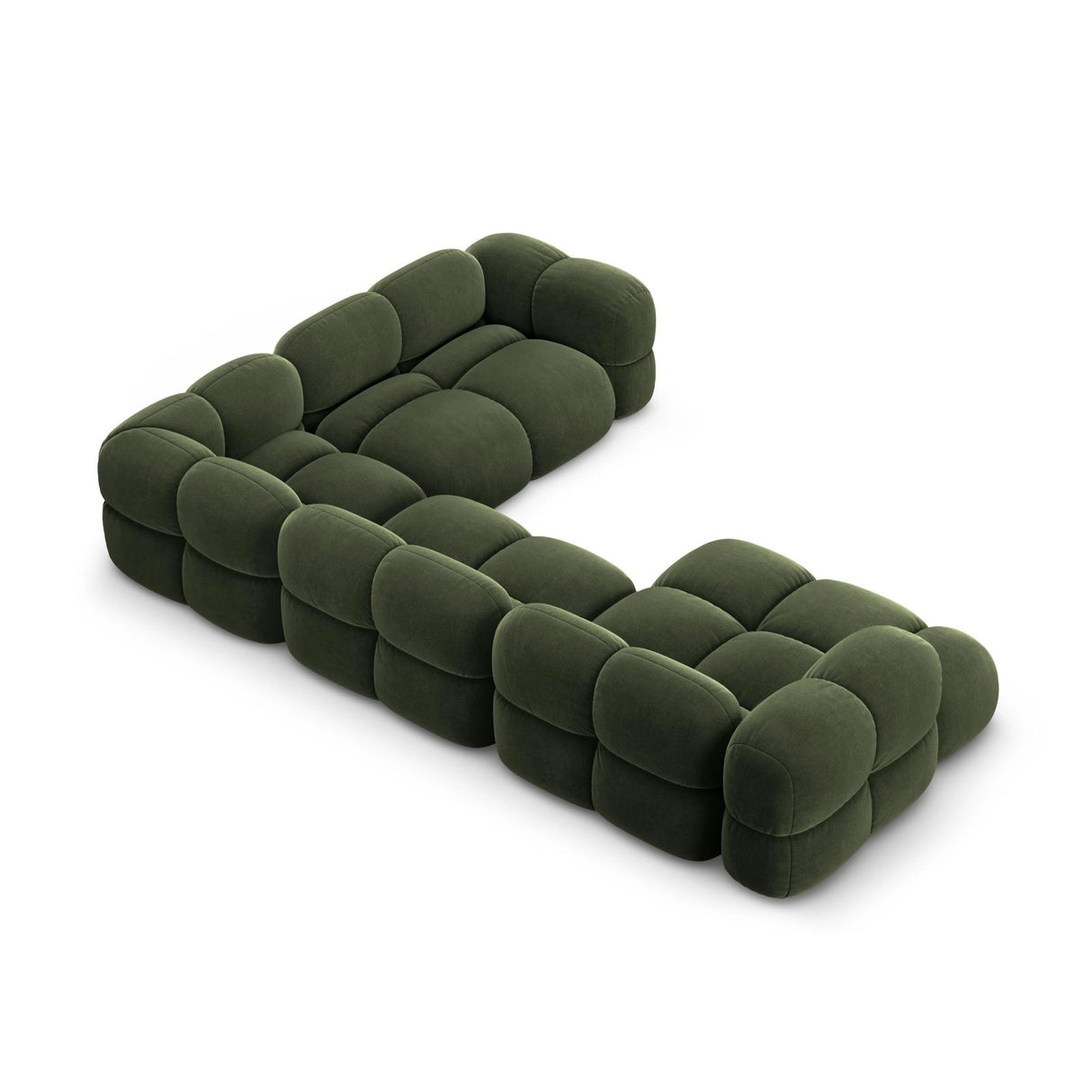 Loretto 5-Sitzer Panorama Ecksofa, Rechte Seite, aus Samt in Grün (Vogue 11), Beine aus Schwarzes Plastik, 345x250x68 cm von Cosmopolitan Design – Bild 5