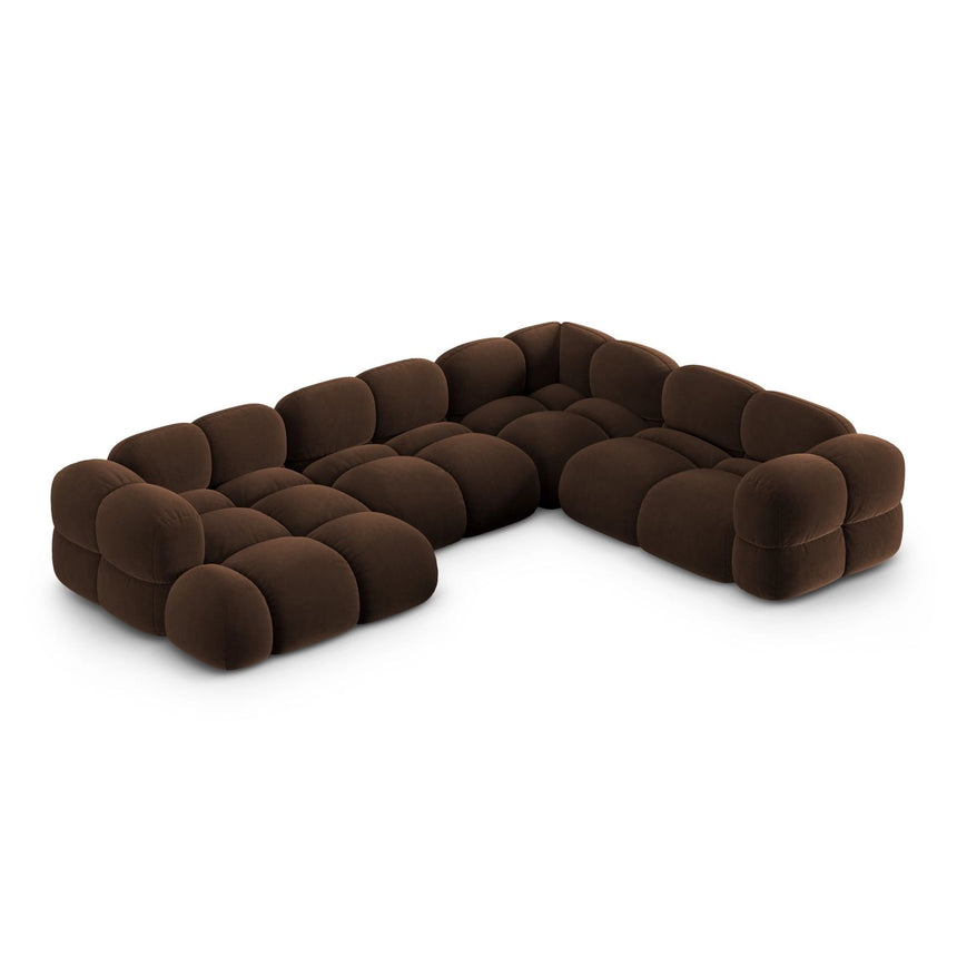 Loretto 5-Sitzer Panorama Ecksofa, Rechte Seite, aus Samt in Schokolade (Vogue 6), Beine aus Schwarzes Plastik, 345x250x68 cm von Cosmopolitan Design – Bild 1