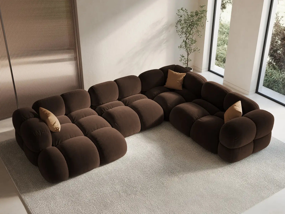 Loretto 5-Sitzer Panorama Ecksofa, Rechte Seite, aus Samt in Schokolade (Vogue 6), Beine aus Schwarzes Plastik, 345x250x68 cm von Cosmopolitan Design – Bild 2