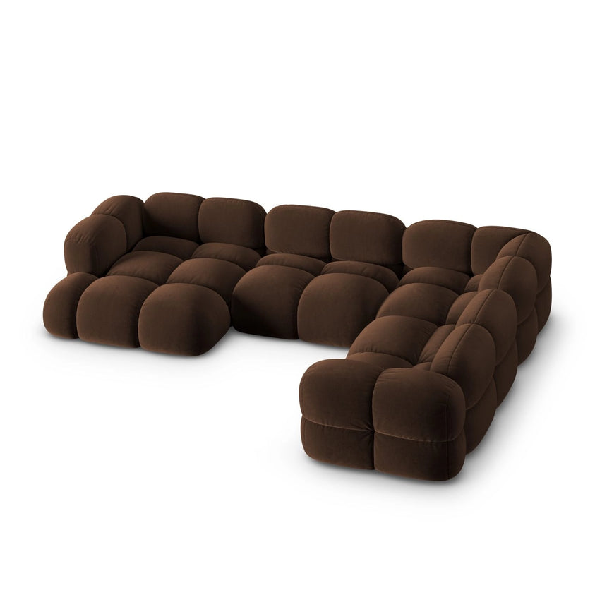 Loretto 5-Sitzer Panorama Ecksofa, Rechte Seite, aus Samt in Schokolade (Vogue 6), Beine aus Schwarzes Plastik, 345x250x68 cm von Cosmopolitan Design – Bild 4
