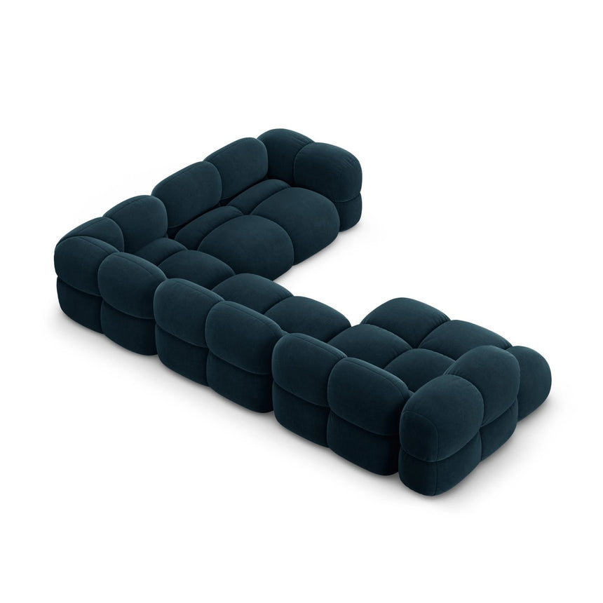 Loretto 5-Sitzer Panorama Ecksofa, Rechte Seite, aus Samt in Tiefes Petrol (Vogue 13), Beine aus Schwarzes Plastik, 345x250x68 cm von Cosmopolitan Design – Bild 5