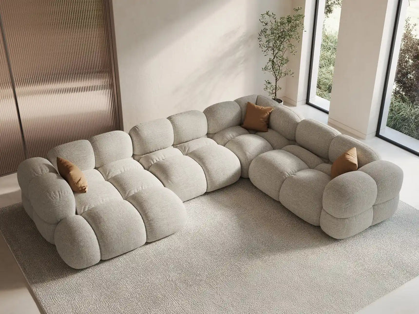 Loretto 5-Sitzer Panorama Ecksofa, Rechte Seite, aus Strukturierter Stoff in Beige (Sorella 03), Beine aus Schwarzes Plastik, 345x250x68 cm von Cosmopolitan Design – Bild 2