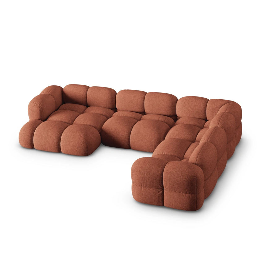 Loretto 5-Sitzer Panorama Ecksofa, Rechte Seite, aus Strukturierter Stoff in Koralle (Sorella 58), Beine aus Schwarzes Plastik, 345x250x68 cm von Cosmopolitan Design – Bild 4