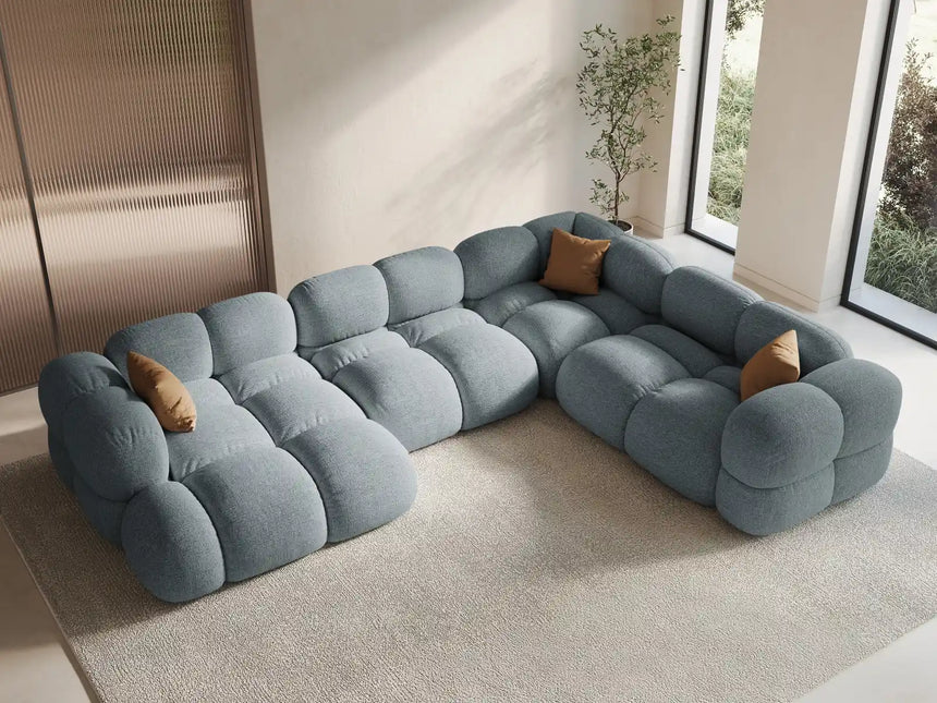 Loretto 5-Sitzer Panorama Ecksofa, Rechte Seite, aus Strukturierter Stoff in Pastellblau (Sorella 70), Beine aus Schwarzes Plastik, 345x250x68 cm von Cosmopolitan Design – Bild 2