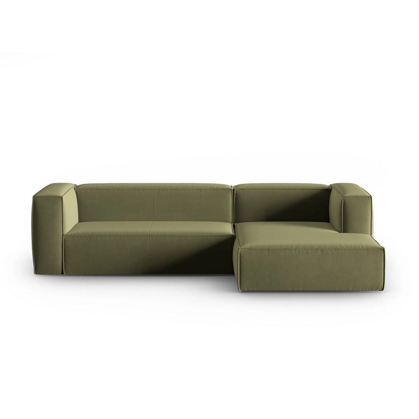 Mackay 4-Sitzer Ecksofa, Rechte Seite, aus Samt in Hellgrün (Casino Forest), 282x166x73 cm von Cosmopolitan Design – Bild 1