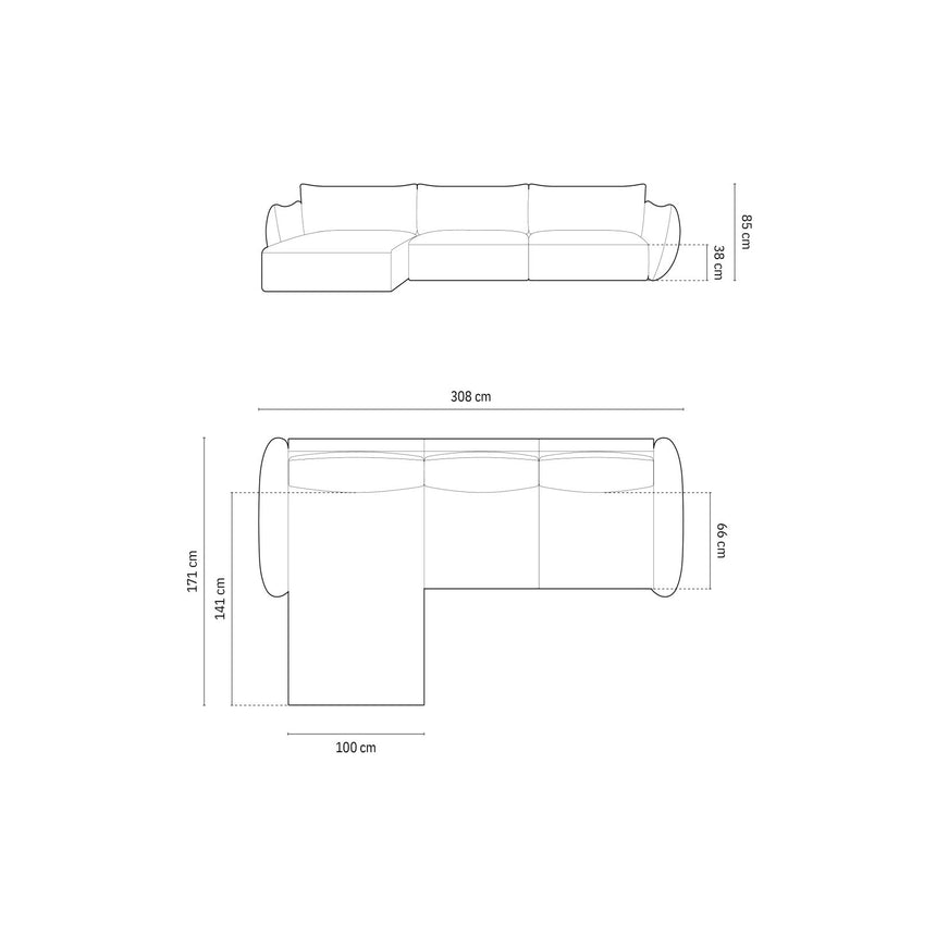 Matera 4-Sitzer Ecksofa, Linke Seite, aus Samt in Beige (Salvador 1), 308x171x85 cm von Cosmopolitan Design – Bild 2