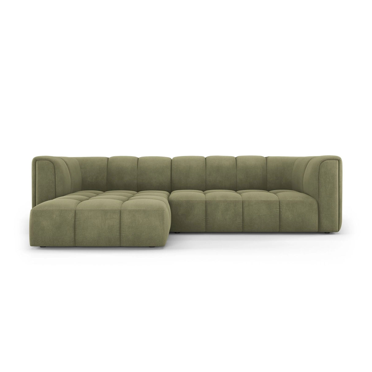 Moritz 3-Sitzer Ecksofa, Linke Seite, aus Chenille in Hellgrün (Rebel 18), 256x160x70 cm von Cosmopolitan Design – Bild 1