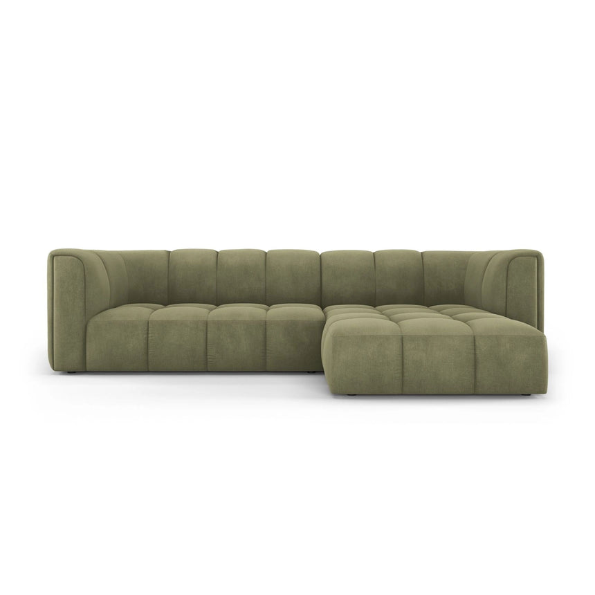 Moritz 3-Sitzer Ecksofa, Rechte Seite, aus Chenille in Hellgrün (Rebel 18), 256x160x70 cm von Cosmopolitan Design – Bild 1