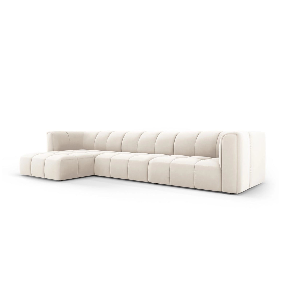 Moritz 5-Sitzer Ecksofa, Linke Seite, aus Samt in Hellbeige (Bluvel 22), 316x160x70 cm von Cosmopolitan Design – Bild 2