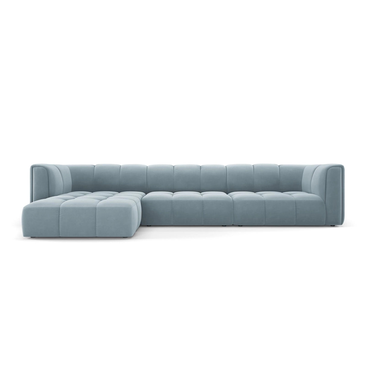 Moritz 5-Sitzer Ecksofa, Linke Seite, aus Samt in Hellblau (Bluvel 06), 316x160x70 cm von Cosmopolitan Design – Bild 1