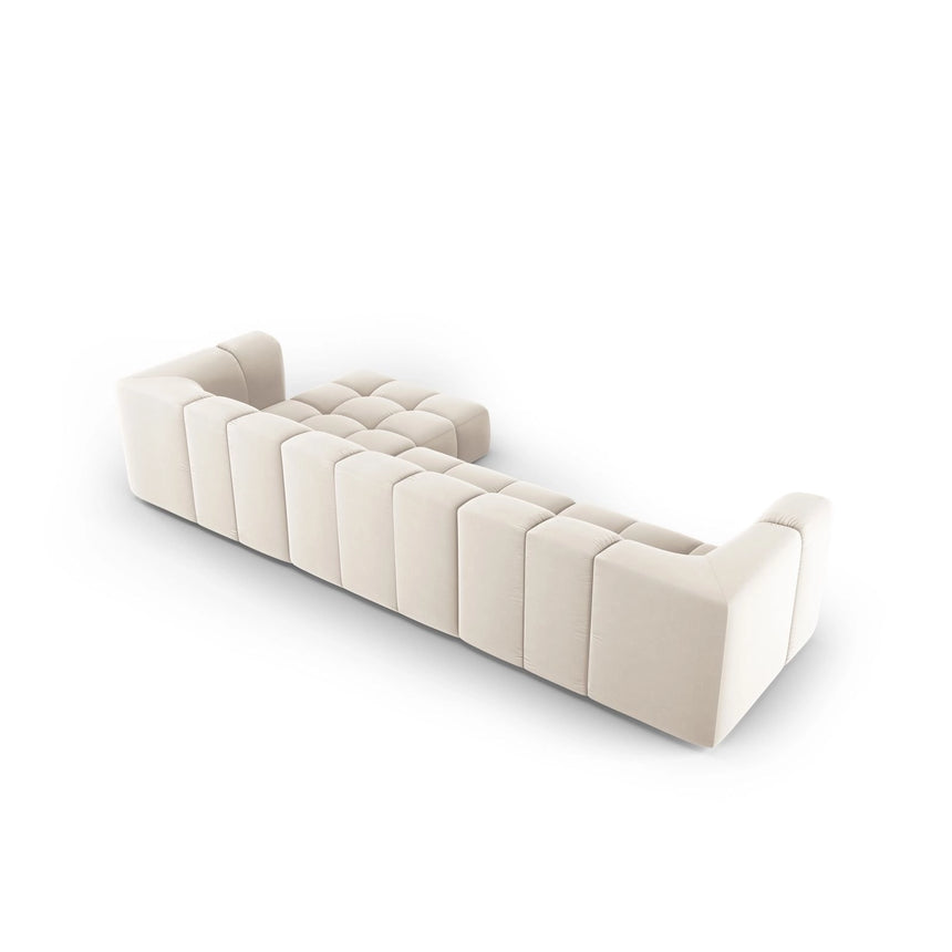 Moritz 5-Sitzer Ecksofa, Rechte Seite, aus Samt in Hellbeige (Bluvel 22), 316x160x70 cm von Cosmopolitan Design – Bild 3