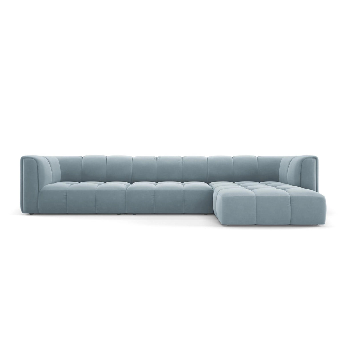 Moritz 5-Sitzer Ecksofa, Rechte Seite, aus Samt in Hellblau (Bluvel 06), 316x160x70 cm von Cosmopolitan Design – Bild 1