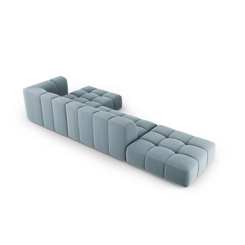 Moritz 5-Sitzer Ecksofa, Rechte Seite, aus Samt in Hellblau (Bluvel 06), 323x160x70 cm von Cosmopolitan Design – Bild 3
