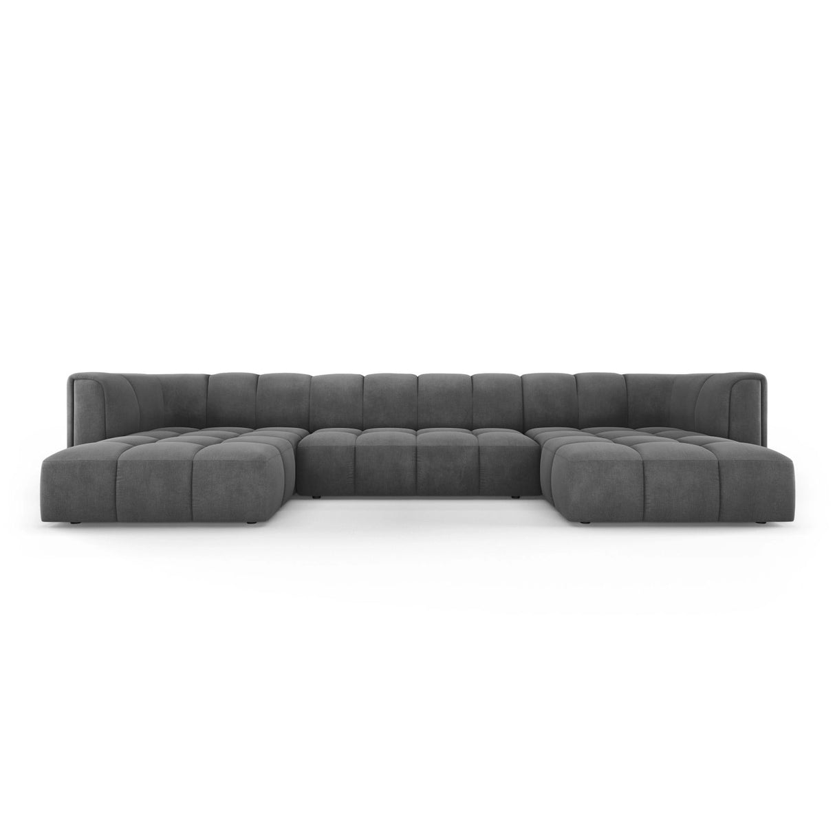 Moritz 5-Sitzer Panorama Sofa aus Chenille in Dunkelgrau (Rebel 3), Beine in Schwarzes Plastik, 346x160x70 cm von Cosmopolitan Design – Bild 1
