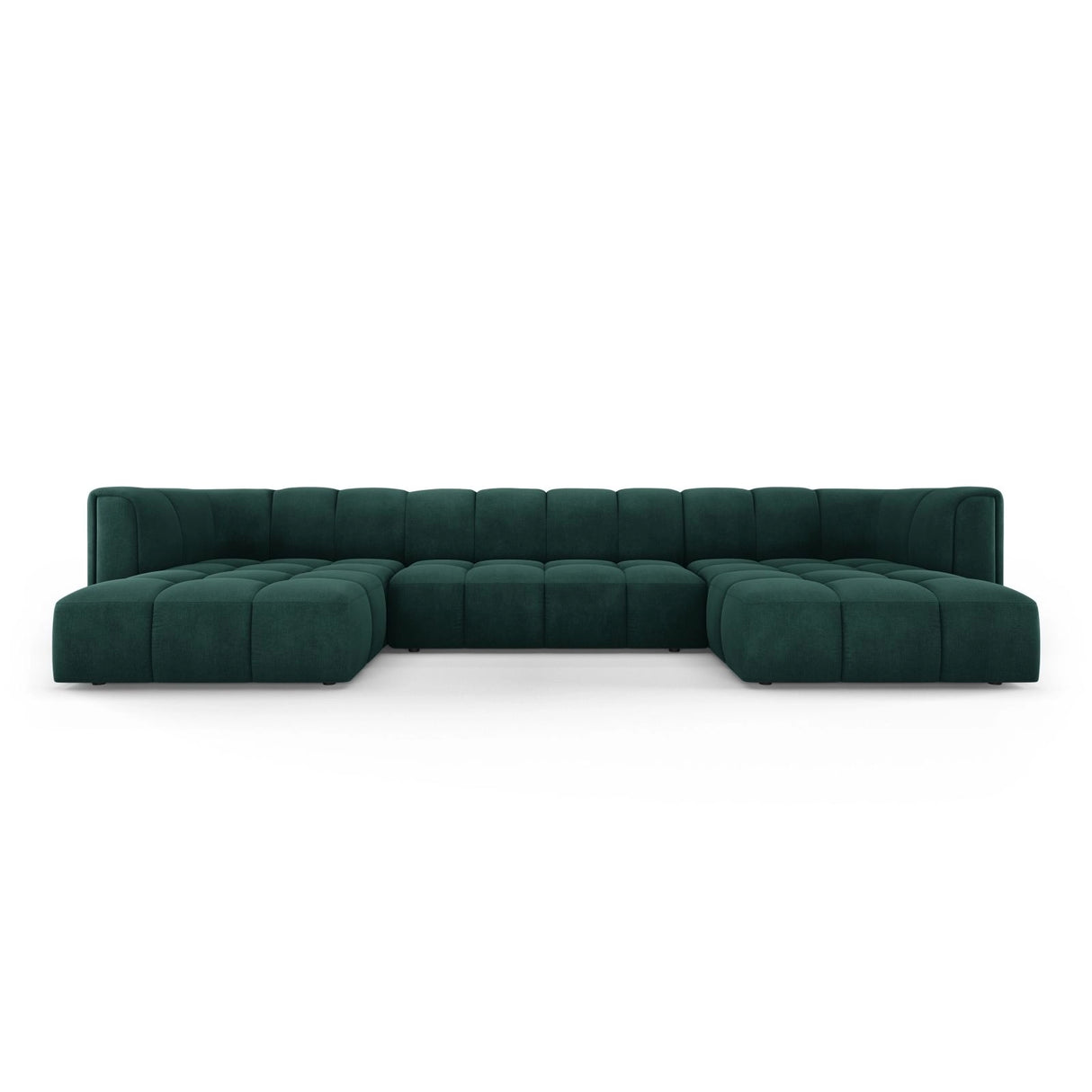 Moritz 5-Sitzer Panorama Sofa aus Chenille in Flaschengrün (Rebel 16), Beine in Schwarzes Plastik, 346x160x70 cm von Cosmopolitan Design – Bild 1