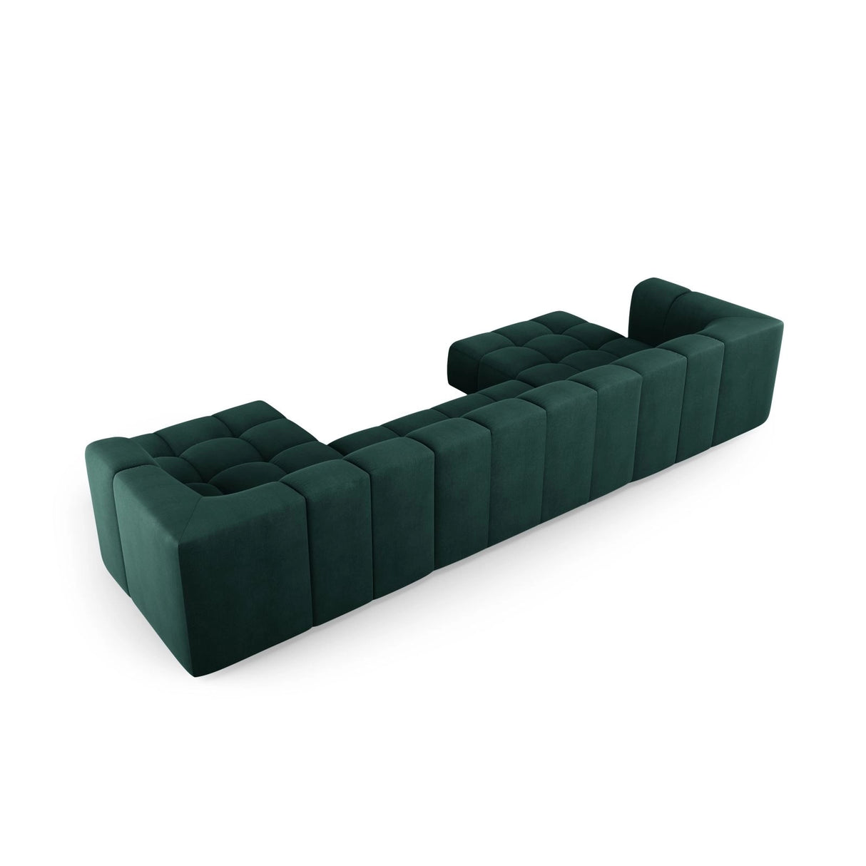 Moritz 5-Sitzer Panorama Sofa aus Chenille in Flaschengrün (Rebel 16), Beine in Schwarzes Plastik, 346x160x70 cm von Cosmopolitan Design – Bild 3