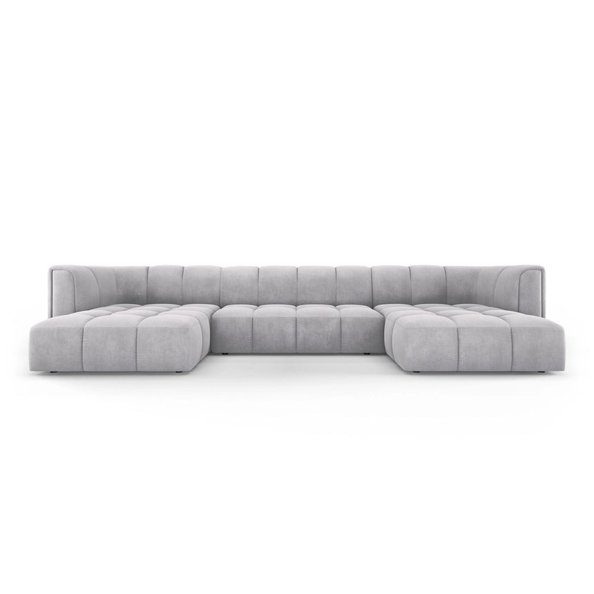 Moritz 5-Sitzer Panorama Sofa aus Chenille in Hellgrau (Rebel 5), Beine in Schwarzes Plastik, 346x160x70 cm von Cosmopolitan Design – Bild 1