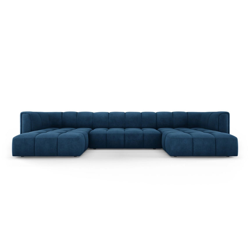 Moritz 5-Sitzer Panorama Sofa aus Chenille in Königsblau (Rebel 12), Beine in Schwarzes Plastik, 346x160x70 cm von Cosmopolitan Design – Bild 1