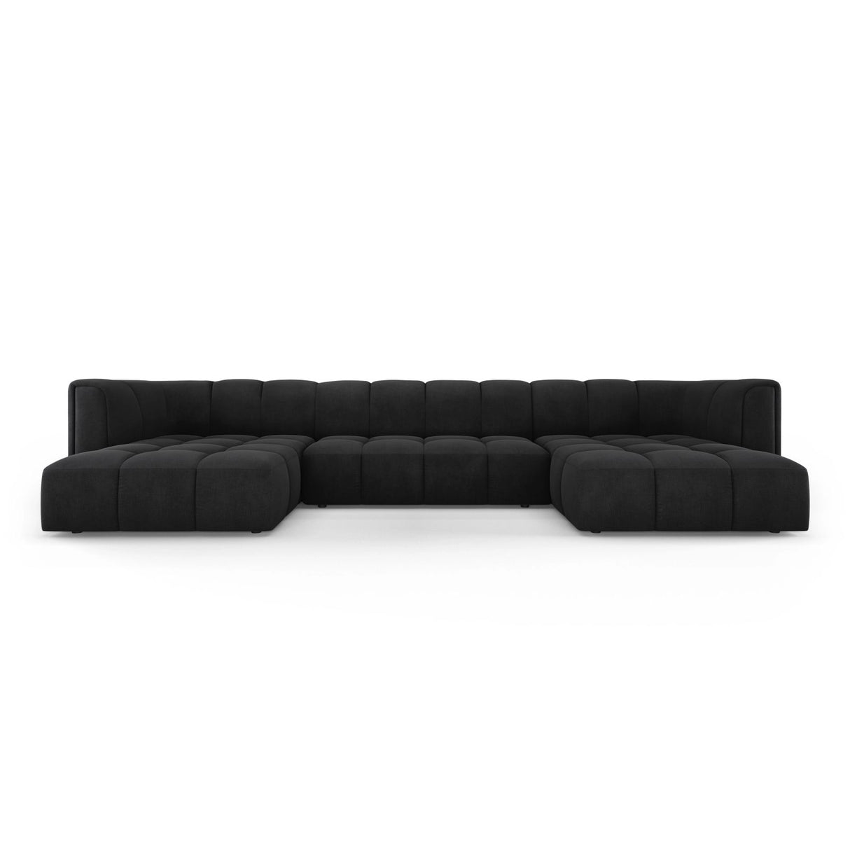 Moritz 5-Sitzer Panorama Sofa aus Chenille in Schwarz (Rebel 1), Beine in Schwarzes Plastik, 346x160x70 cm von Cosmopolitan Design – Bild 1