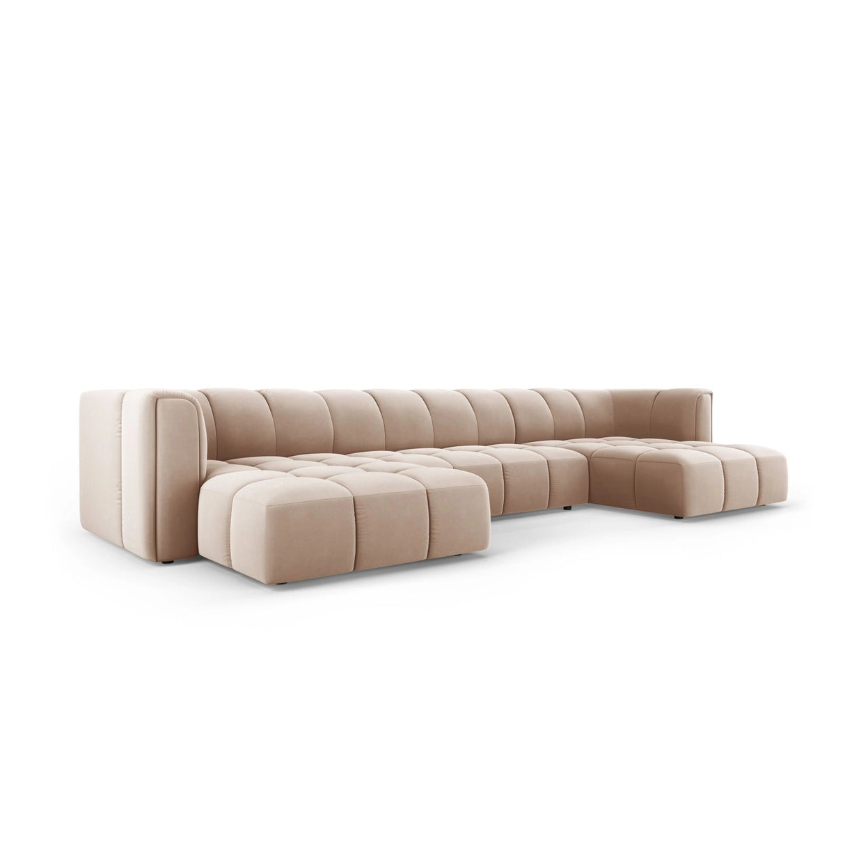 Moritz 5-Sitzer Panorama Sofa aus Samt in Beige (Bluvel 28), Beine in Schwarzes Plastik, 346x160x70 cm von Cosmopolitan Design – Bild 2