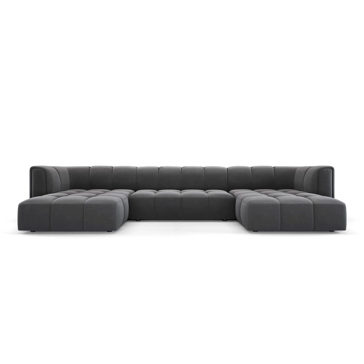 Moritz 5-Sitzer Panorama Sofa aus Samt in Grau (Bluvel 14), Beine in Schwarzes Plastik, 346x160x70 cm von Cosmopolitan Design – Bild 1