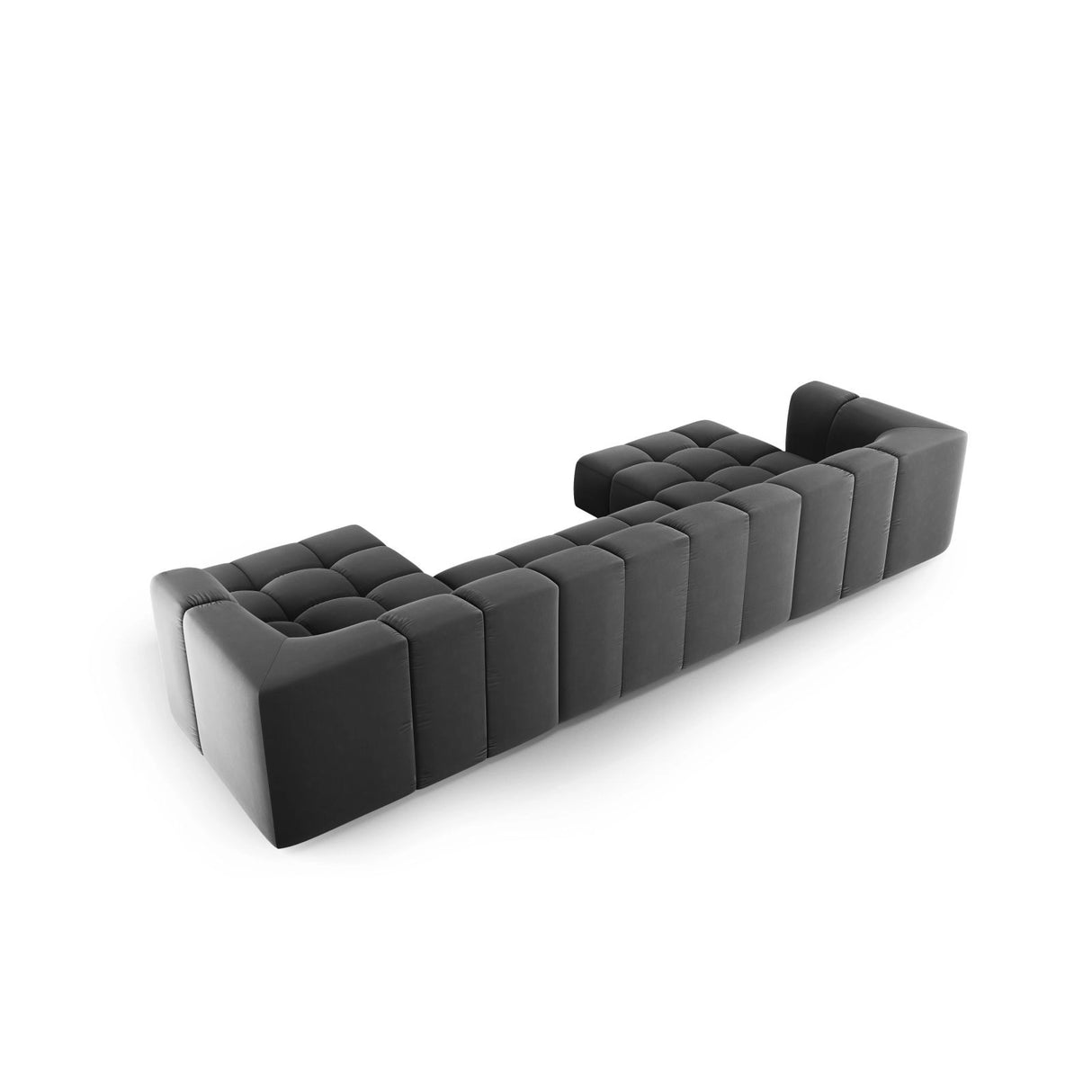 Moritz 5-Sitzer Panorama Sofa aus Samt in Grau (Bluvel 14), Beine in Schwarzes Plastik, 346x160x70 cm von Cosmopolitan Design – Bild 3