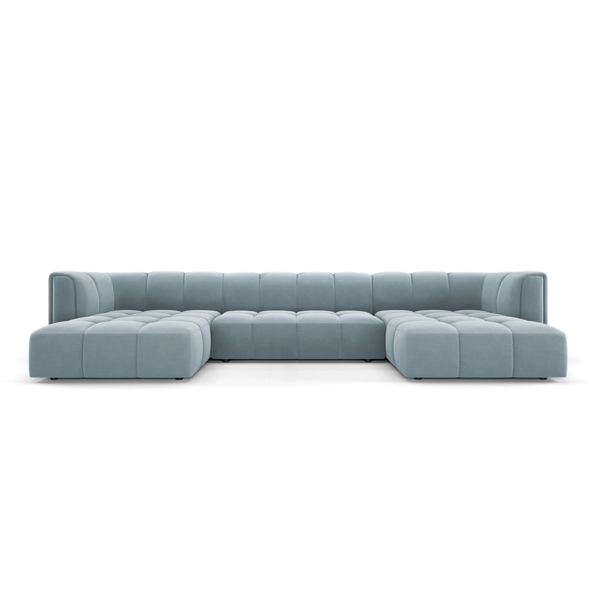 Moritz 5-Sitzer Panorama Sofa aus Samt in Hellblau (Bluvel 06), Beine in Schwarzes Plastik, 346x160x70 cm von Cosmopolitan Design – Bild 1
