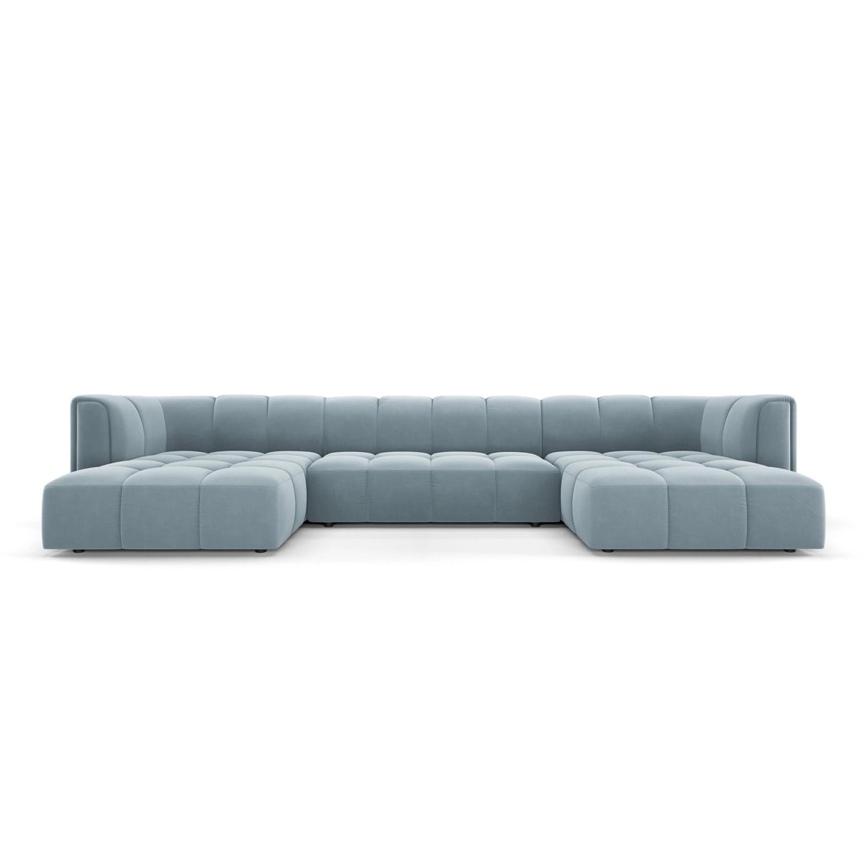 Moritz 5-Sitzer Panorama Sofa aus Samt in Hellblau (Bluvel 06), Beine in Schwarzes Plastik, 346x160x70 cm von Cosmopolitan Design – Bild 1