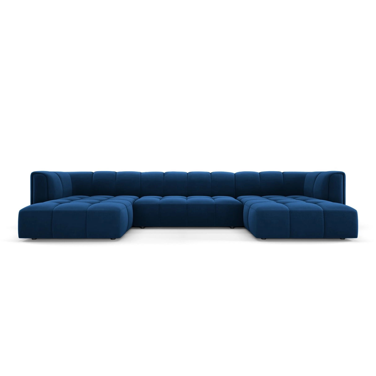 Moritz 5-Sitzer Panorama Sofa aus Samt in Königsblau (Bluvel 86), Beine in Schwarzes Plastik, 346x160x70 cm von Cosmopolitan Design – Bild 1