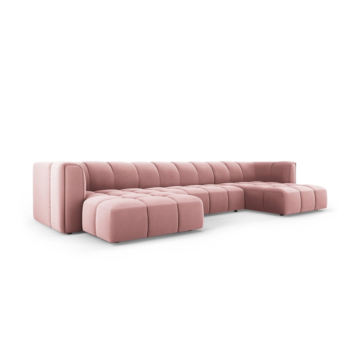 Moritz 5-Sitzer Panorama Sofa aus Samt in Rosa (Bluvel 52), Beine in Schwarzes Plastik, 346x160x70 cm von Cosmopolitan Design – Bild 2