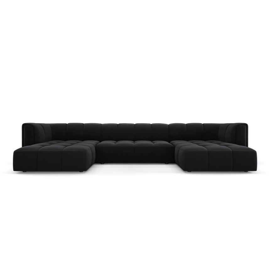 Moritz 5-Sitzer Panorama Sofa aus Samt in Schwarz (Bluvel 19), Beine in Schwarzes Plastik, 346x160x70 cm von Cosmopolitan Design – Bild 1