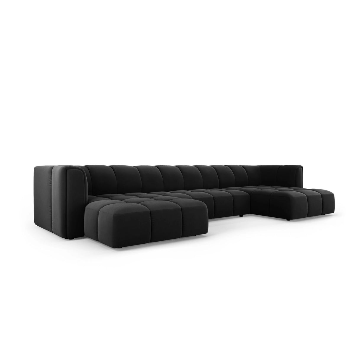 Moritz 5-Sitzer Panorama Sofa aus Samt in Schwarz (Bluvel 19), Beine in Schwarzes Plastik, 346x160x70 cm von Cosmopolitan Design – Bild 2