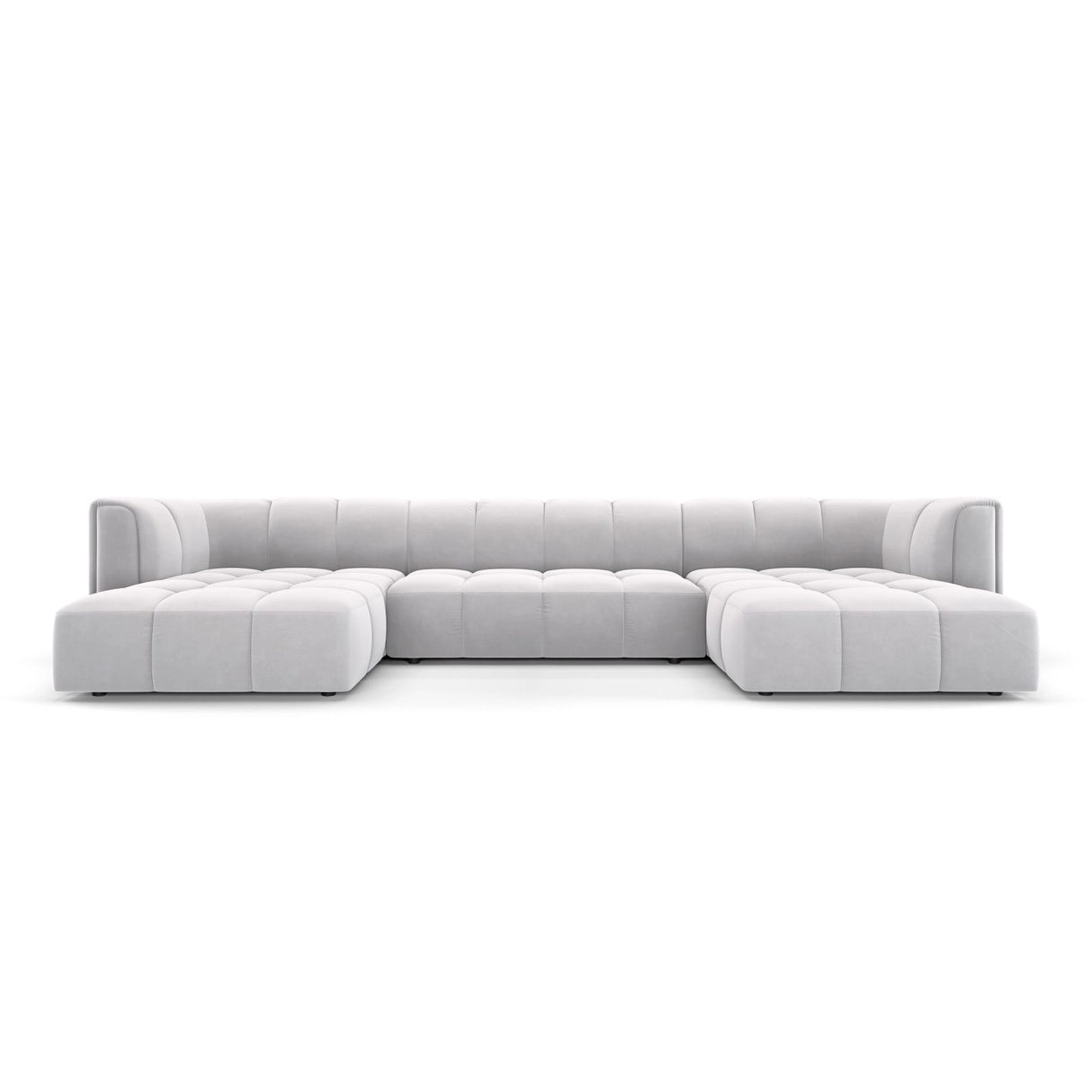 Moritz 5-Sitzer Panorama Sofa aus Samt in Silber (Bluvel 03), Beine in Schwarzes Plastik, 346x160x70 cm von Cosmopolitan Design – Bild 1