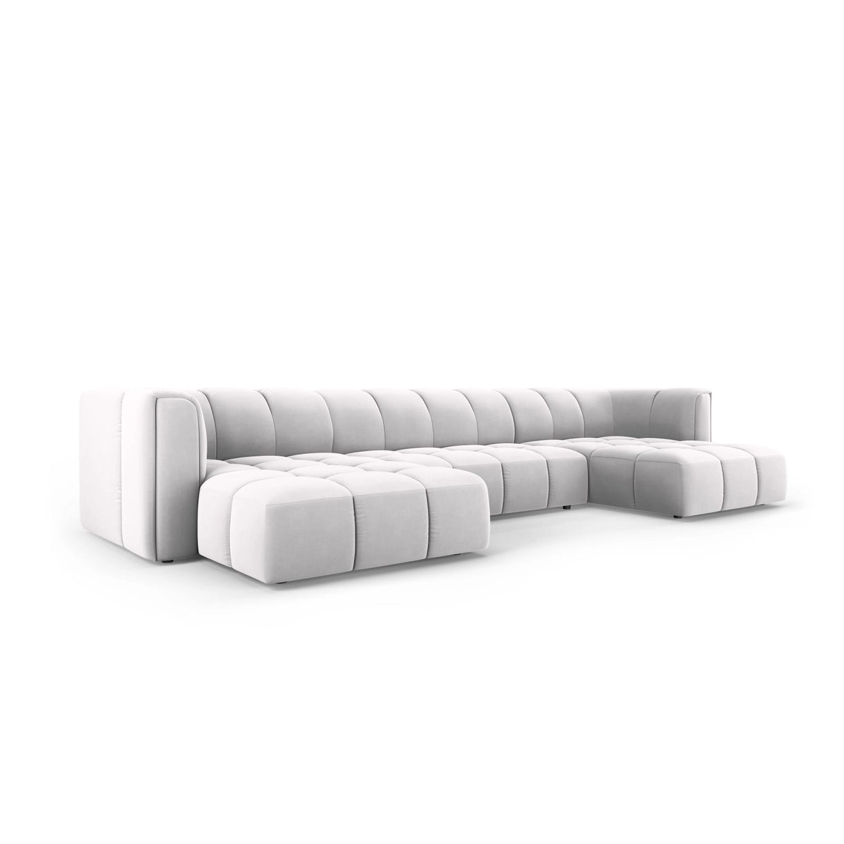 Moritz 5-Sitzer Panorama Sofa aus Samt in Silber (Bluvel 03), Beine in Schwarzes Plastik, 346x160x70 cm von Cosmopolitan Design – Bild 2
