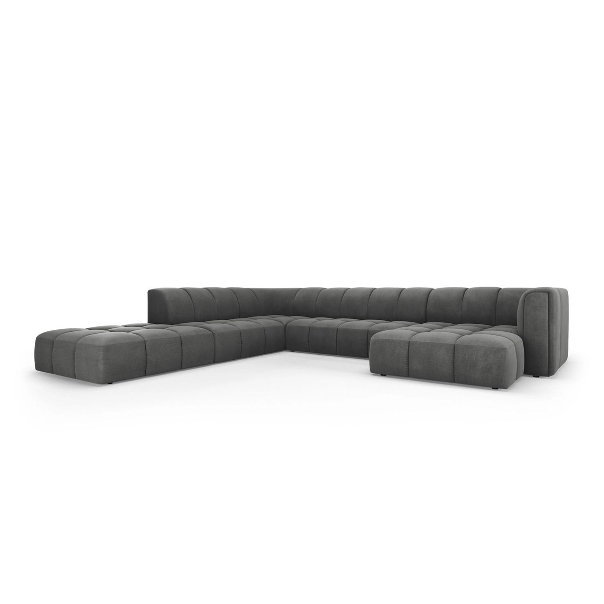 Moritz 7-Sitzer Panorama Ecksofa, Linke Seite, aus Chenille in Dunkelgrau (Rebel 3), Beine aus Schwarzes Plastik, 329x276x70 cm von Cosmopolitan Design – Bild 2