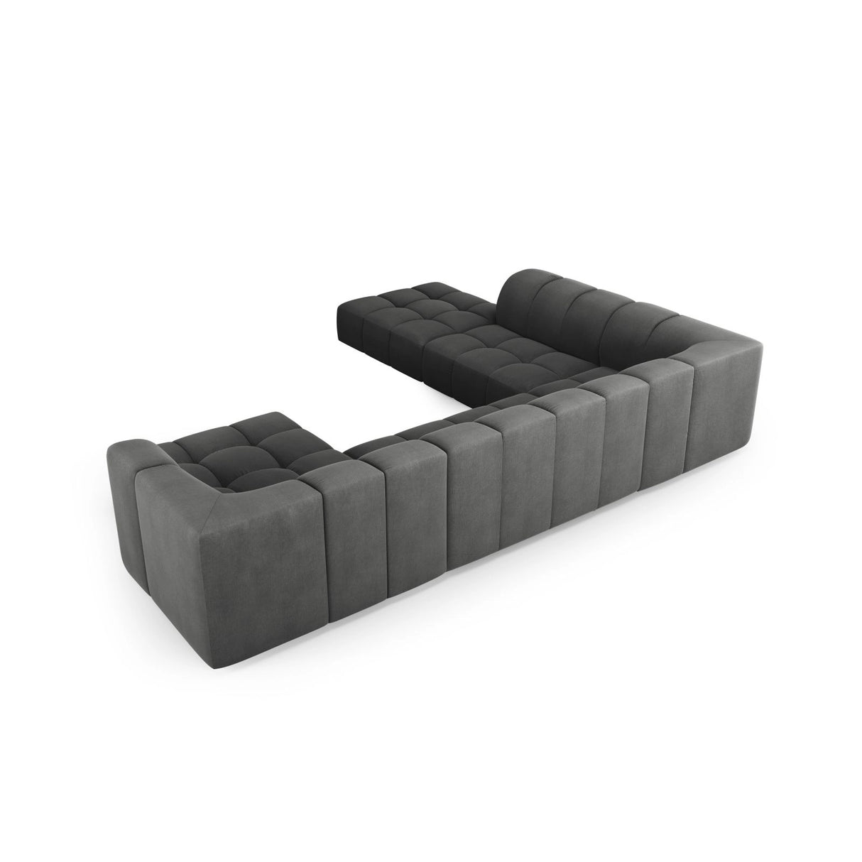 Moritz 7-Sitzer Panorama Ecksofa, Linke Seite, aus Chenille in Dunkelgrau (Rebel 3), Beine aus Schwarzes Plastik, 329x276x70 cm von Cosmopolitan Design – Bild 3