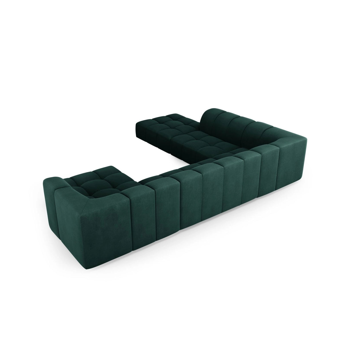 Moritz 7-Sitzer Panorama Ecksofa, Linke Seite, aus Chenille in Flaschengrün (Rebel 16), Beine aus Schwarzes Plastik, 329x276x70 cm von Cosmopolitan Design – Bild 3
