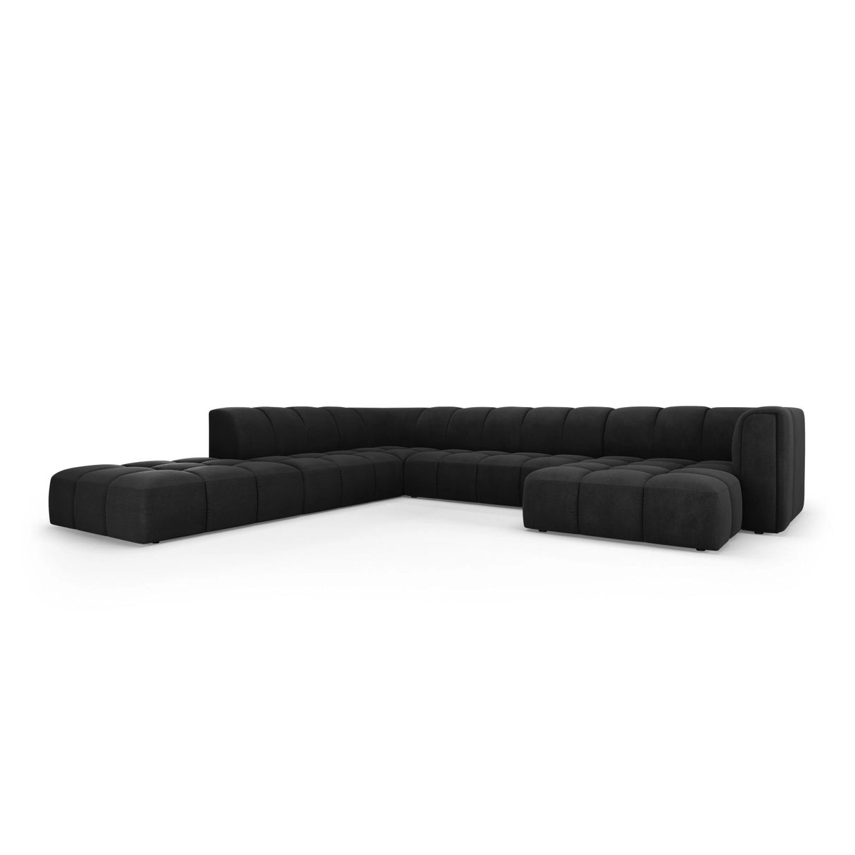 Moritz 7-Sitzer Panorama Ecksofa, Linke Seite, aus Chenille in Schwarz (Rebel 1), Beine aus Schwarzes Plastik, 329x276x70 cm von Cosmopolitan Design – Bild 2