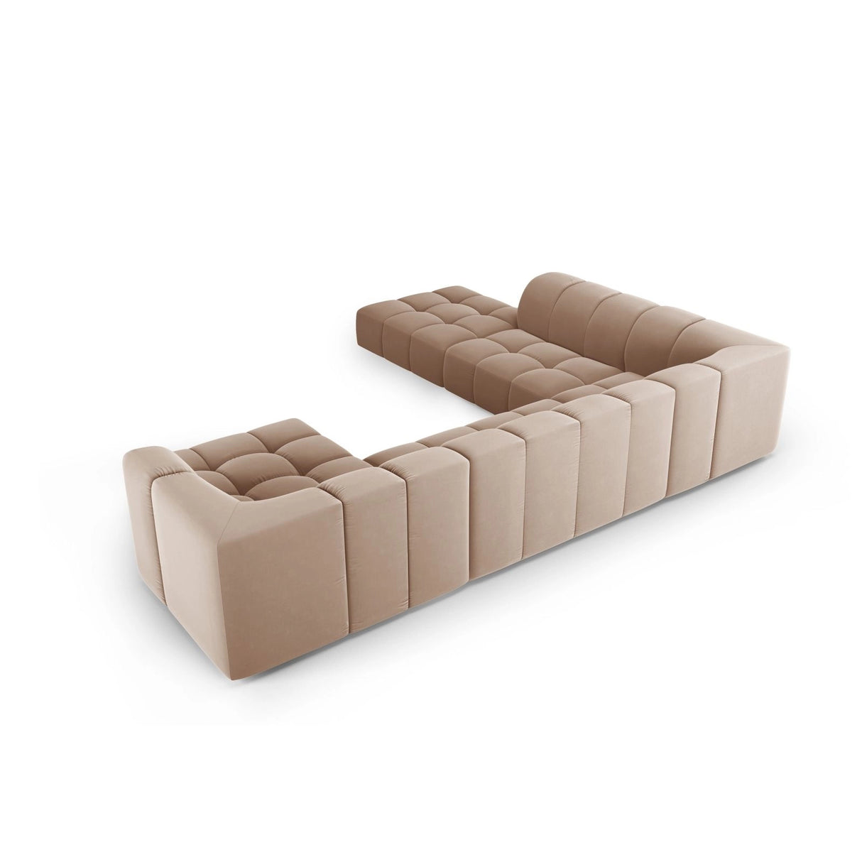 Moritz 7-Sitzer Panorama Ecksofa, Linke Seite, aus Samt in Beige (Bluvel 28), Beine aus Schwarzes Plastik, 329x276x70 cm von Cosmopolitan Design – Bild 3