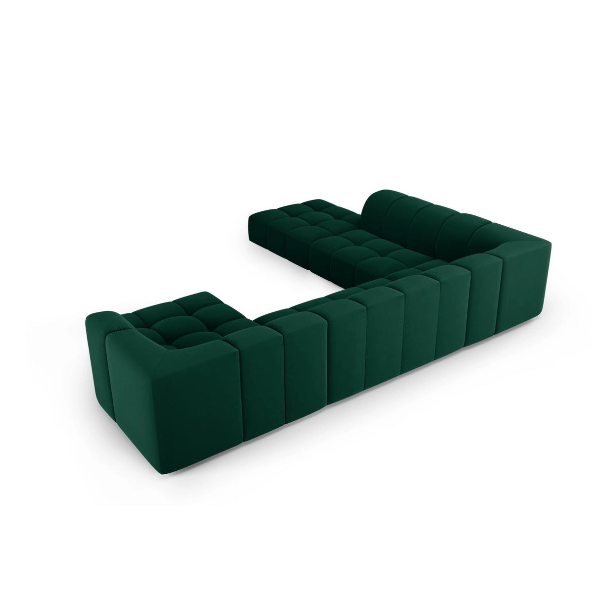 Moritz 7-Sitzer Panorama Ecksofa, Linke Seite, aus Samt in Flaschengrün (Bluvel 78), Beine aus Schwarzes Plastik, 329x276x70 cm von Cosmopolitan Design – Bild 3