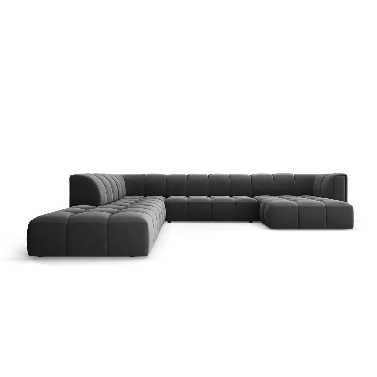 Moritz 7-Sitzer Panorama Ecksofa, Linke Seite, aus Samt in Grau (Bluvel 14), Beine aus Schwarzes Plastik, 329x276x70 cm von Cosmopolitan Design – Bild 1